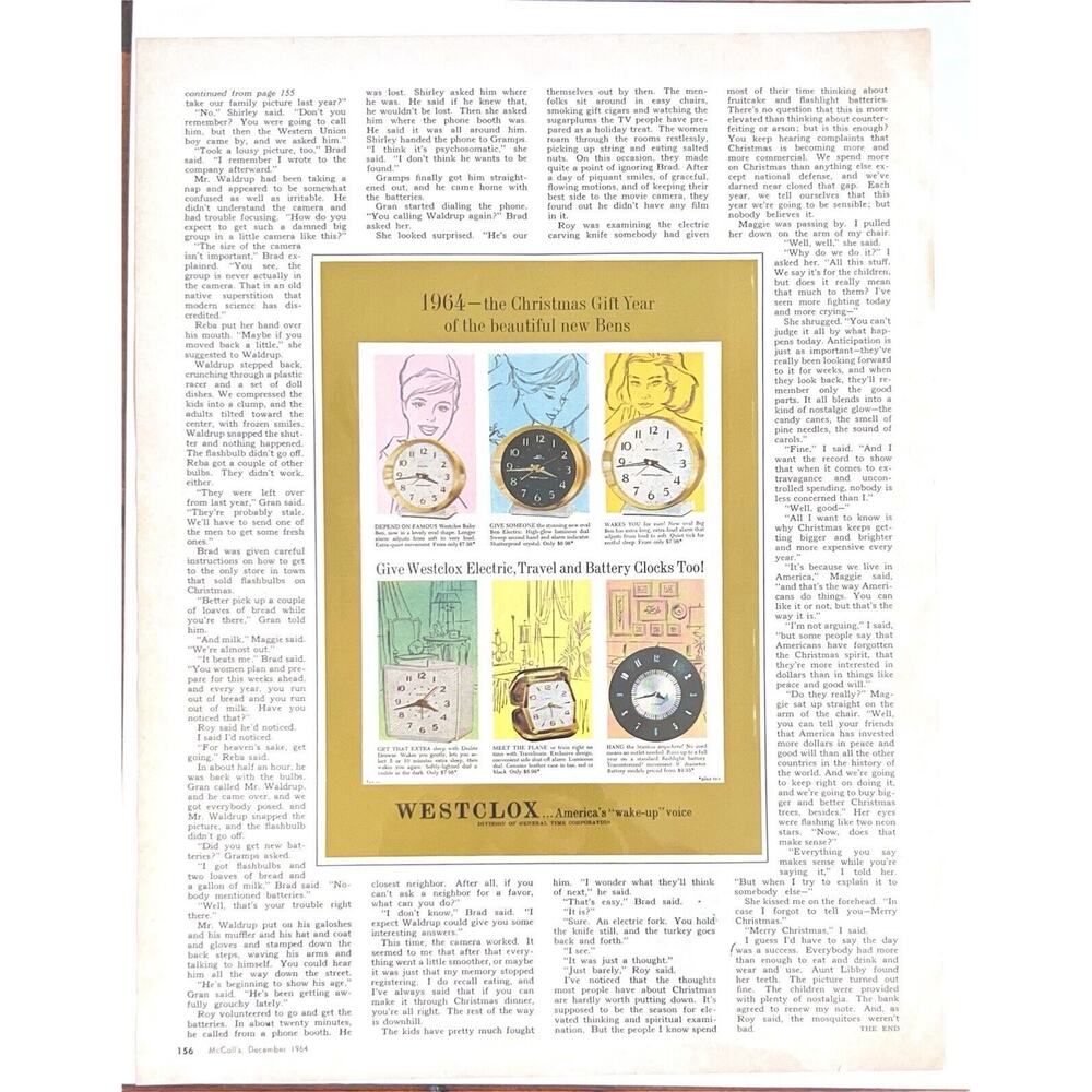 Vintage Westclox Alarm Clock Print Ad Travel Battery Electric 1960s Electronics